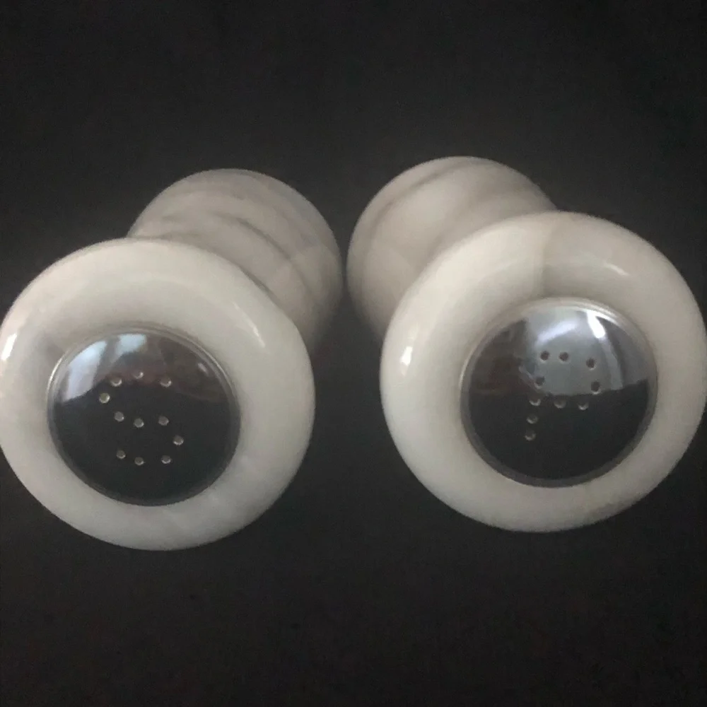 Mid-Century Modern Marble Stone Salt & Pepper Shakers - Picture 3 of 6